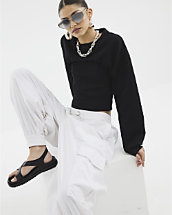 Black 2 In 1 Cami Cropped Sweatshirt