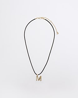 Black Cord Initial M Necklace