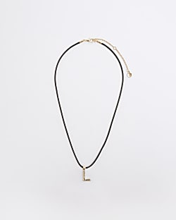 Black Cord Initial L Necklace