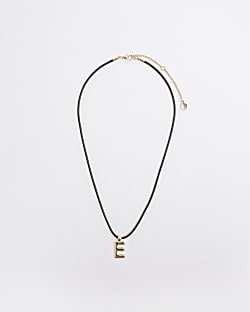 Black Cord Initial E Necklace