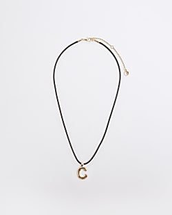 Black Cord Initial C Necklace