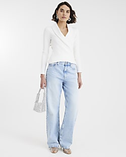Cream Diamante Open Back Wrap Top