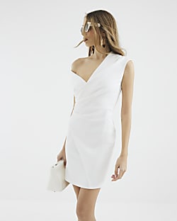Cream Asymmetric Lapel Wrap Mini Dress