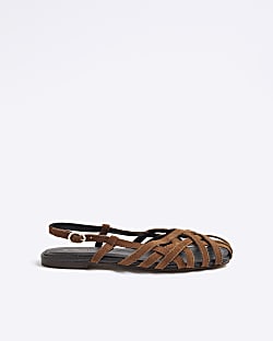 Brown Suede Caged Sandals