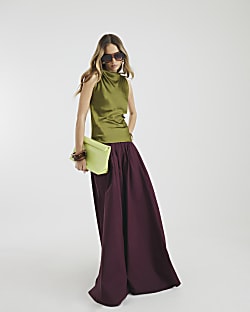 Green Sleeveless Satin Twist Top