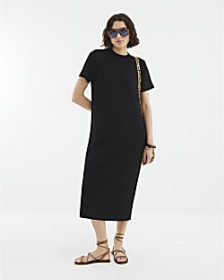Black Premium Short Sleeve T-Shirt Maxi Dress