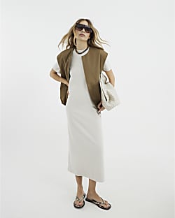 Cream Premium Short Sleeve T-Shirt Maxi Dress