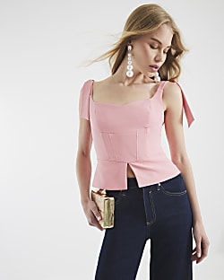 Pink Sleeveless Corset Bow Detail Top