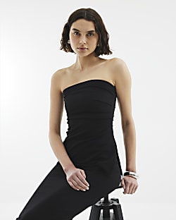 Black Sleeveless Drape Bandeau Top