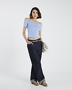 Blue Knit Bardot Top