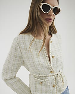 White Belted Boucle Jacket