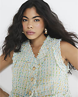 Green Boucle Cropped Waistcoat