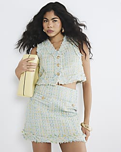 Green Boucle Mini Skirt