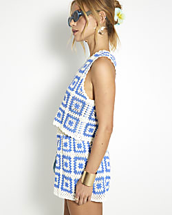 Blue Crochet Tile Shorts