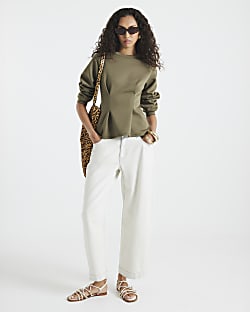 Green Long Sleeve Seamed Peplum Top