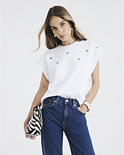 White Eyelet Detail T-Shirt