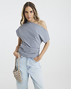 Grey Grown On Sleeve Ruched Top