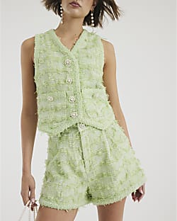 Green Textured Boucle Waistcoat