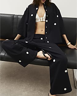Black Polka Dot Wide Leg Trousers