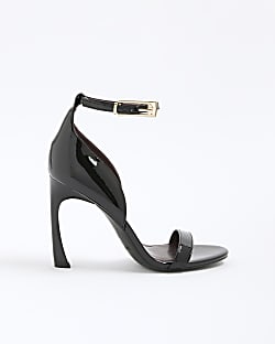 Black Patent Closed Back Banana Heel Sandals