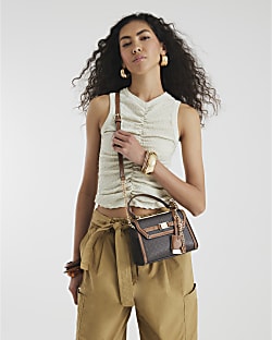 Brown RI Monogram Mini Tote Cross Body Bag