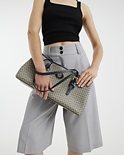 Black RI Monogram Buckle Shopper Bag