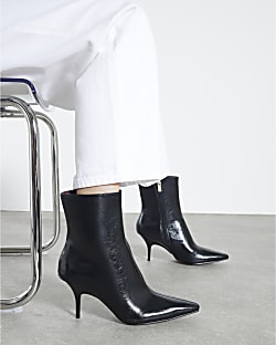 Black Pointed Toe Stiletto Ankle Boots