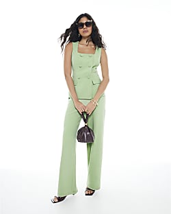 Green Sleeveless Double Breasted Jumpsuit