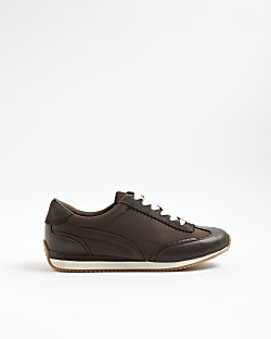 Brown Faux Leather Retro Trainers