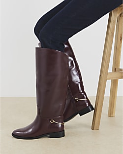 Red Faux Leather High Leg Boots