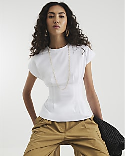 White Grown On Sleeve Seamed T-shirt