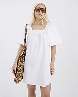 White Puff Sleeve Mini Dress