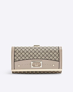 Beige Patent RI Monogram Panelled Purse