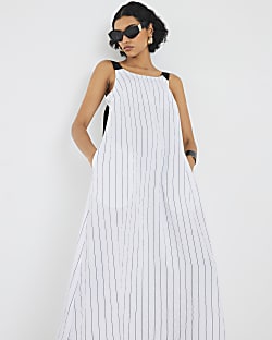 White Stripe Oversized Smock Maxi Dress