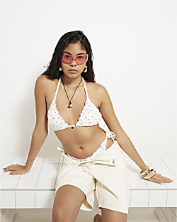 White Spot Print Bikini Top