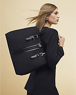 Black Jacquard Monogram Shopper Bag