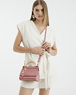 Pink Patent Metal Handle Mini Tote Bag