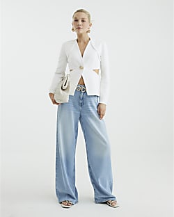 White Long Sleeve Cut Out Blazer