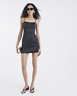 Black Satin Mini Slip Dress