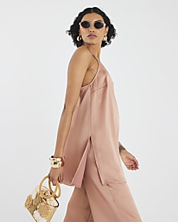 Brown Halter Neck Cami Top