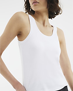 White Sleeveless Scoop Neck Vest