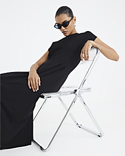 Black Grown On Sleeve Seamed Midi Dress