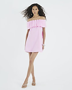 Pink Premium Bow Mini Bardot Dress