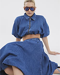 Blue Denim Short Sleeve Bubble Hem Top