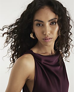 Purple Satin Sleeveless Twist Top