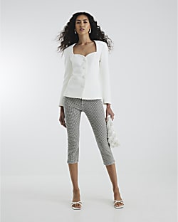 White Sweetheart Neckline Blazer