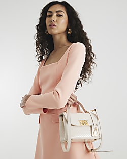 Cream Patent RI Flap Tote Bag