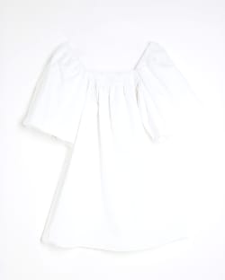 Petite White Puff Sleeve Mini Dress