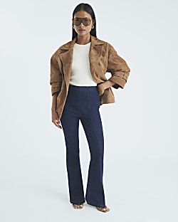 Petite Blue High Rise Pull On Flared Jeans