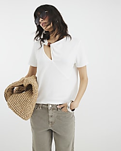 White Short Sleeve Trim Neckline T-Shirt